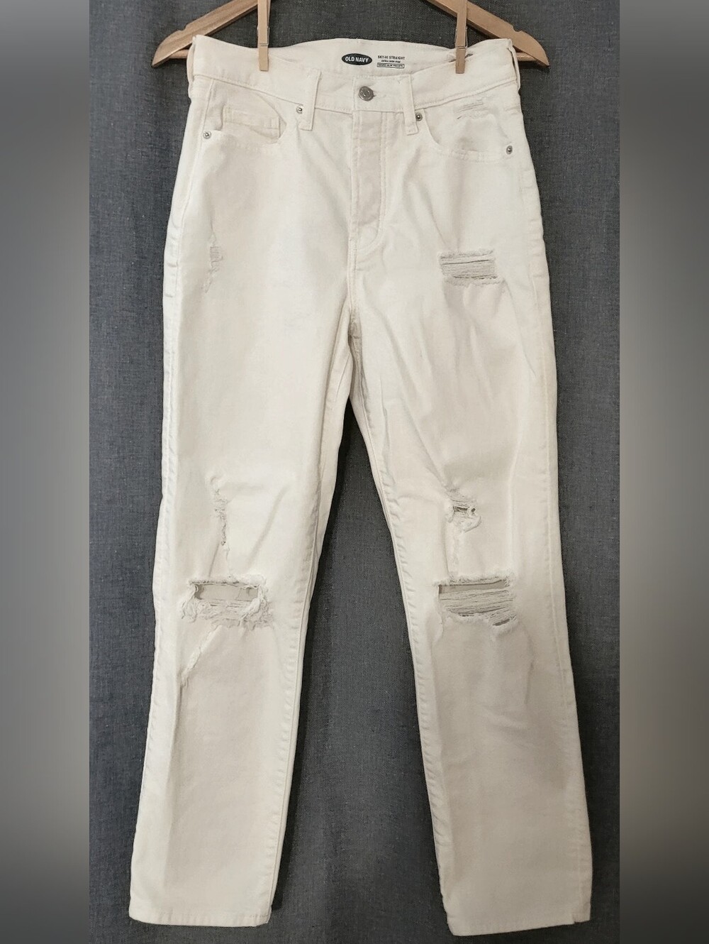 Old Navy, White, Distressed, Ski High Straight Leg Jeans, Size 4